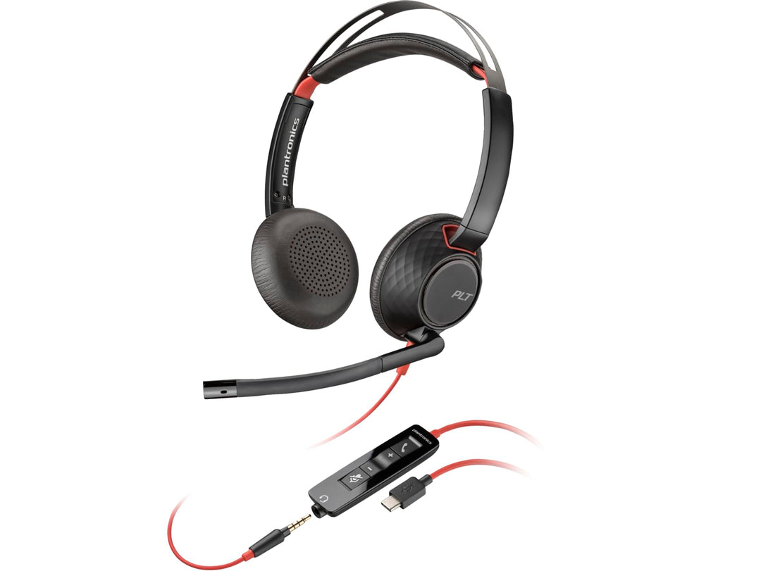Plantronics Poly Blackwire 5220 Stereo-USB-C-Headset + 3,5-mm-Stecker + USB-C/A-Adapter