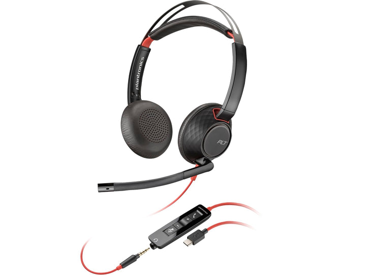 Plantronics Poly Blackwire 5220 Stereo-USB-C-Headset + 3,5-mm-Stecker + USB-C/A-Adapter