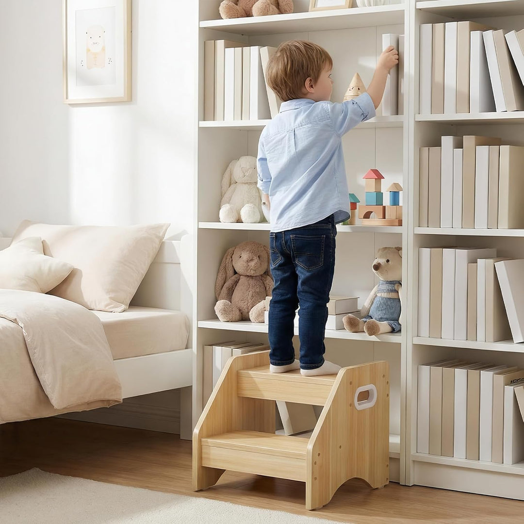 HOOBRO Tritthocker Kinder, 2-stufiger Kinderhocker mit Griffen und Anti-Rutsch-Pads, Kinderschemel f