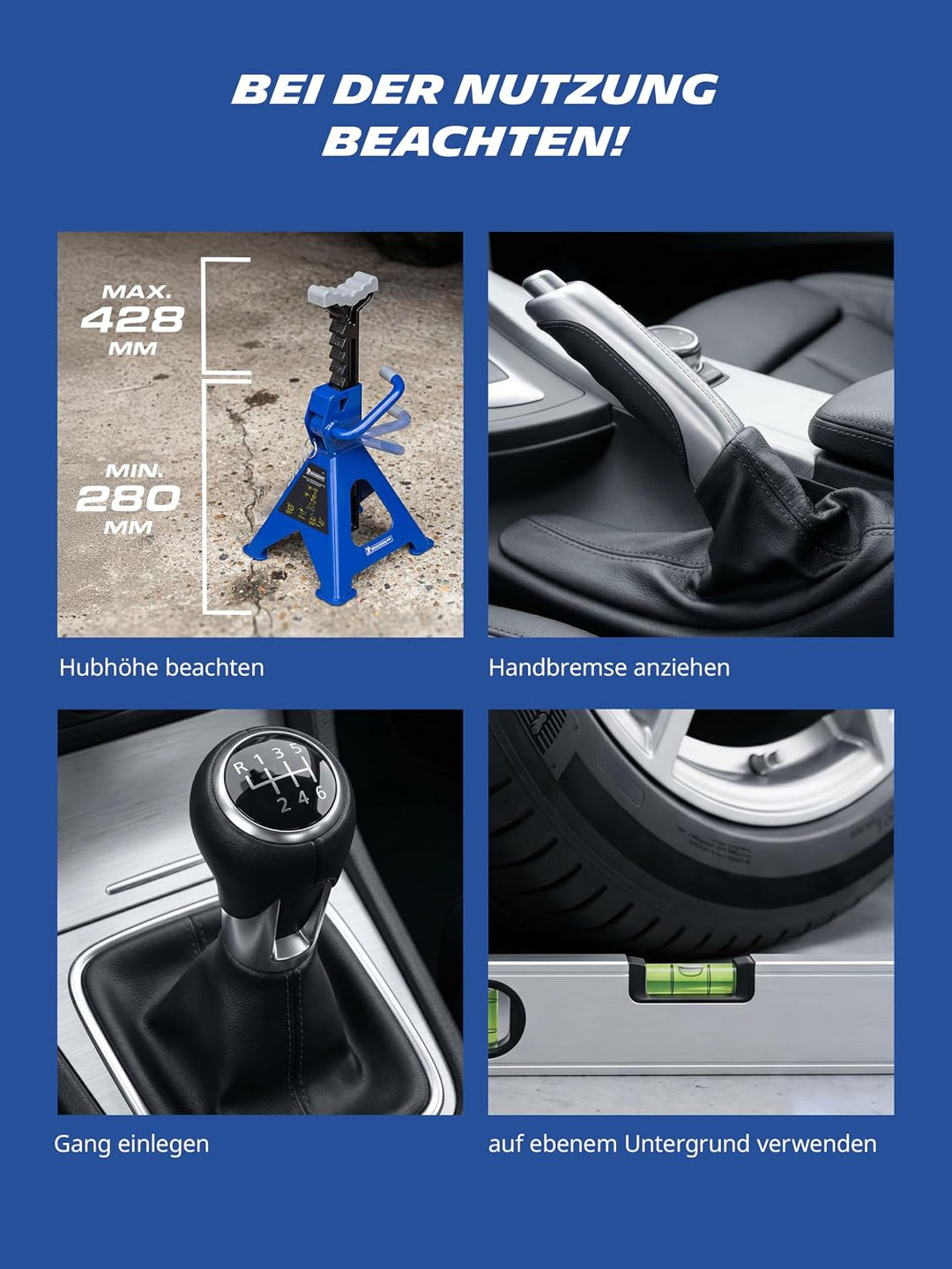 MICHELIN Unterstellbock 2 Tonnen Traglast, 2 Stück Stützböcke, Höhenverstellbar 280 mm bis 428 mm Hu