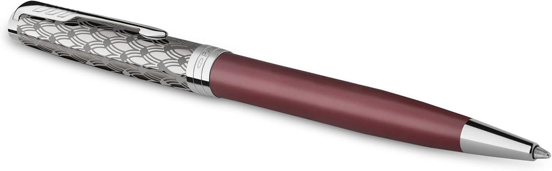 PARKER Sonnet Kugelschreiber | Premium Metal & Red Satinierung mit Chromverkleidung | Medium Spitze
