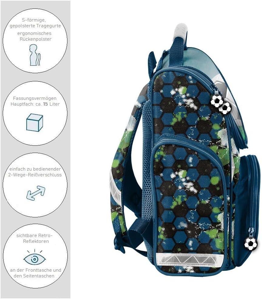 Familando Fussball Schulranzen 1. Klasse ergonomischer Tornister für Mädchen und Jungen Schultasche