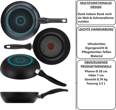 Tefal B30311 Cook&Clean Wok 30cm hoher Rand, Teflon Antihaftbeschichtet, Wokpfanne Hochrand tief, Pf