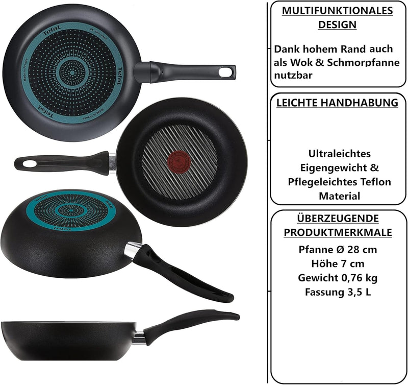 Tefal B30311 Cook&Clean Wok 30cm hoher Rand, Teflon Antihaftbeschichtet, Wokpfanne Hochrand tief, Pf
