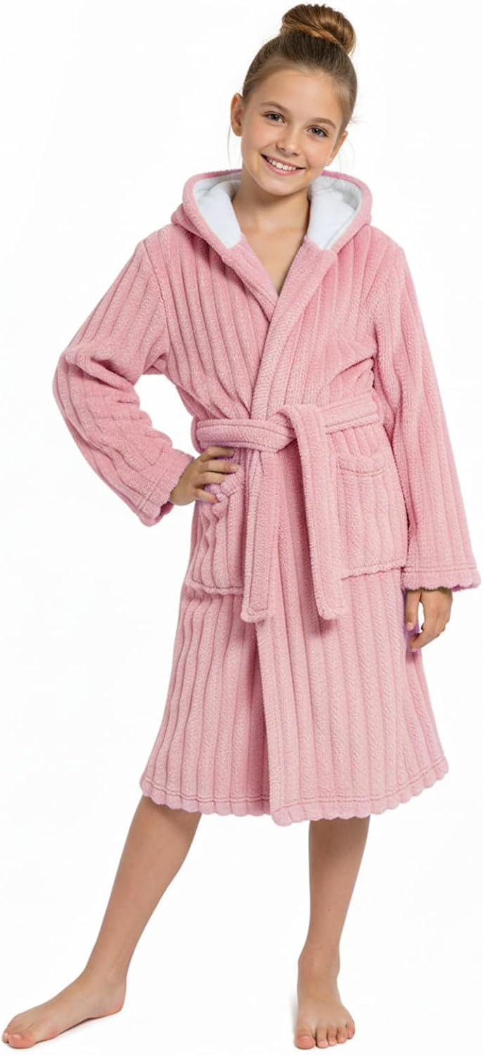 JiAmy Mädchen Plüsch-Fleece Kapuzen-Bademantel für Bad und Zuhause, 4–14 | Weich und warm für die Na