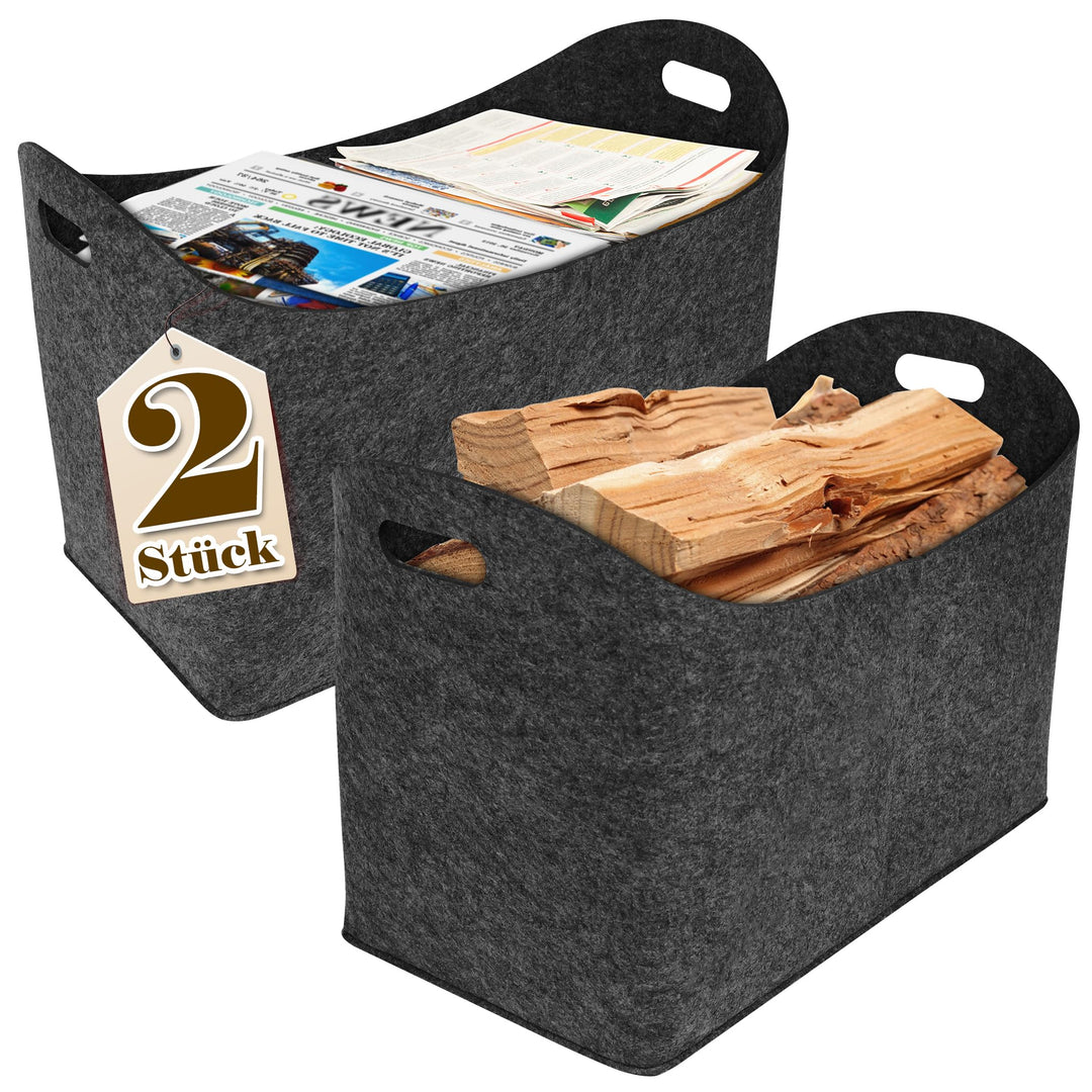 2PCS Holztasche aus Filz Holzkorb für Kaminholz Feuerholzkorb mit Griff für Brennholz & Zeitungen Ka