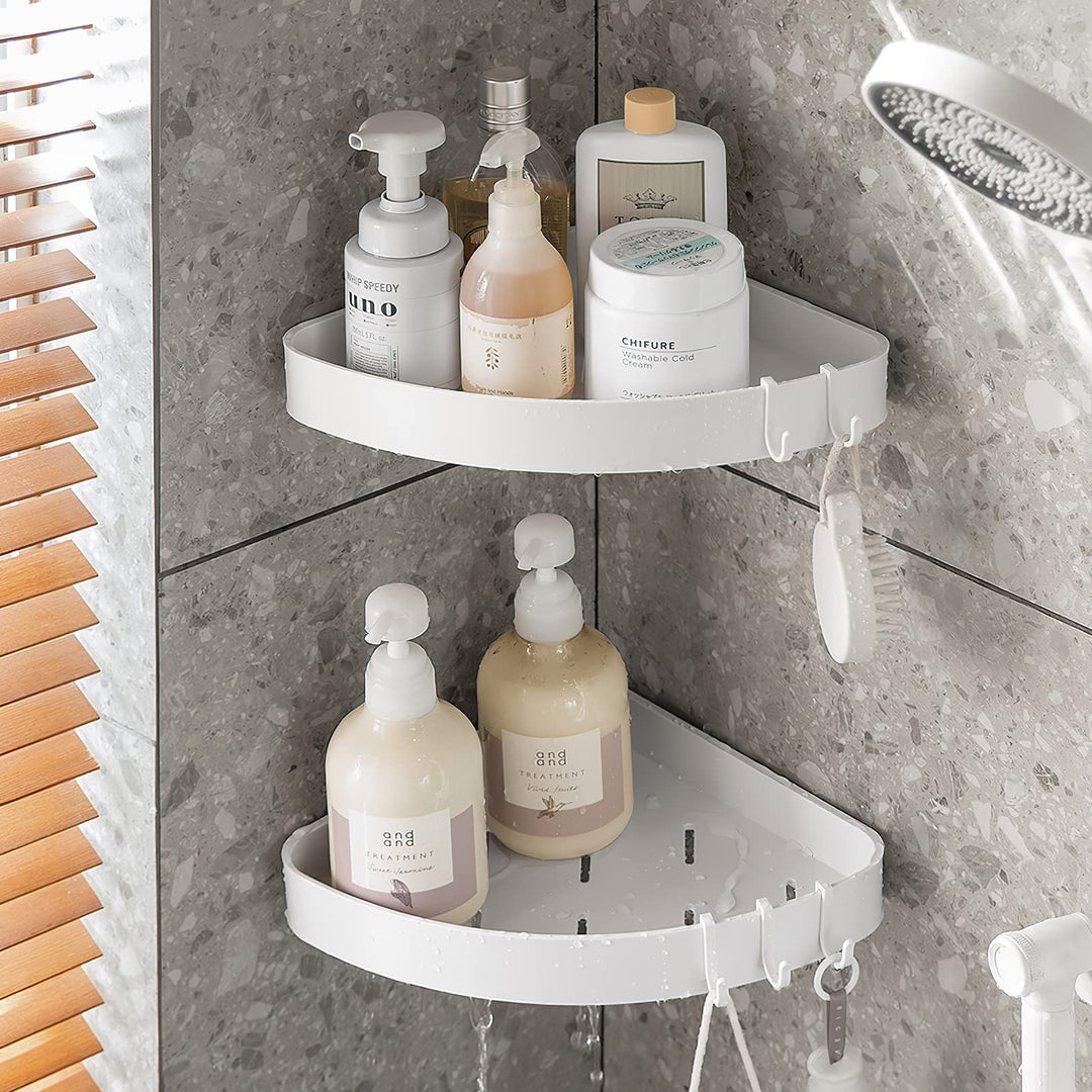 Toski Eckregal, Duschregal Ohne Bohren Ecke, Duschablage zum Hängen Weiss, 2 Stück Dusche Eckregal,