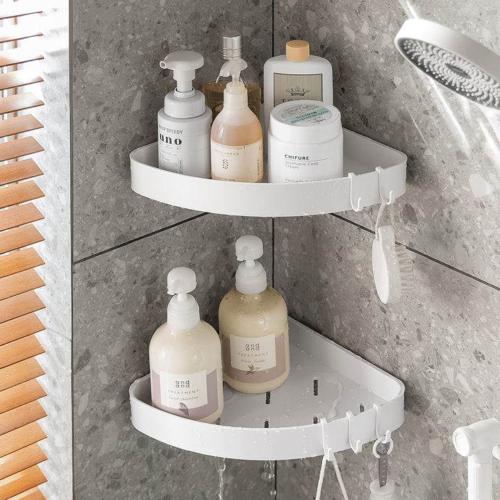 Toski Eckregal, Duschregal Ohne Bohren Ecke, Duschablage zum Hängen Weiss, 2 Stück Dusche Eckregal,