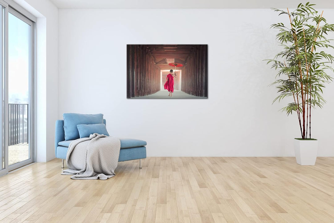 deyoli Junger Mönch im roten Gewand Format: 100x70 als Leinwand, Motiv fertig gerahmt auf Echtholzra