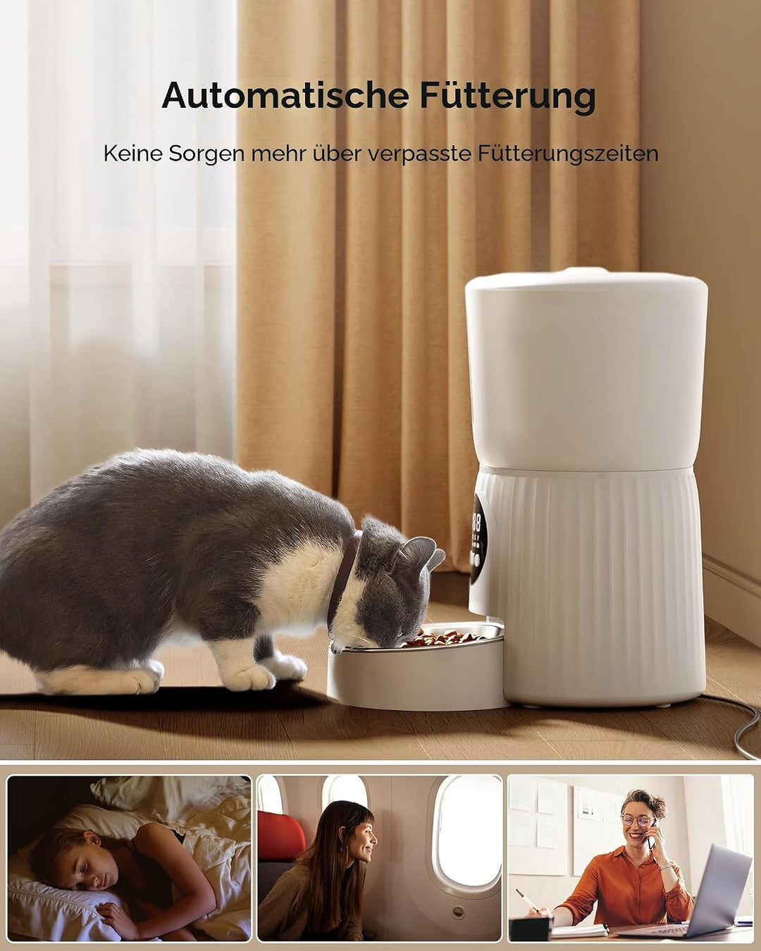Faroro 4L Futterautomat Katze, Katzenfutter Automat mit Timer, Futterspender für Hunde mit Edelstahl