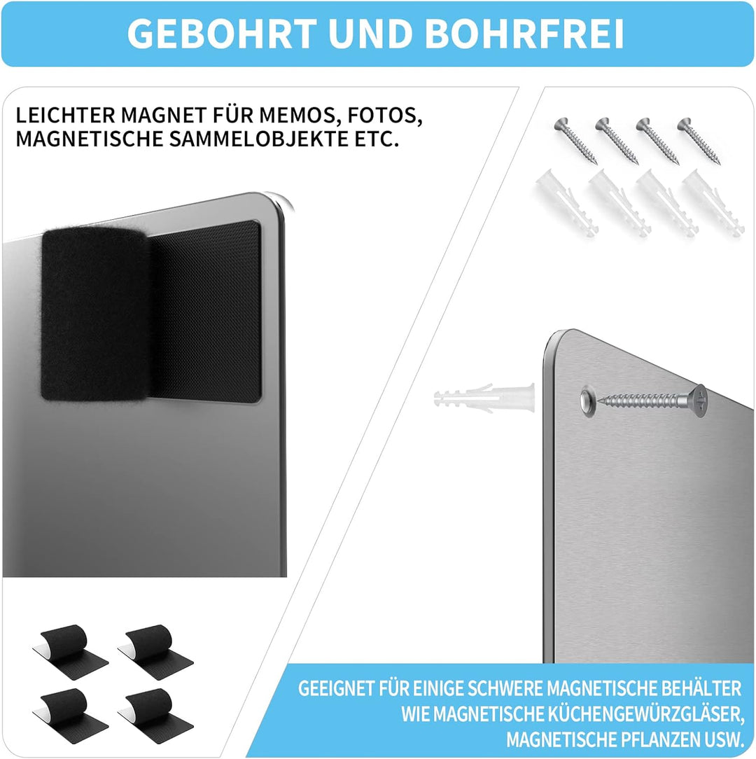 43.5 x 30 cm Edelstahl Metall Magnettafel - Magnetwand zum Anzeigen von Magnetbuchstaben, Zahlen, Ti