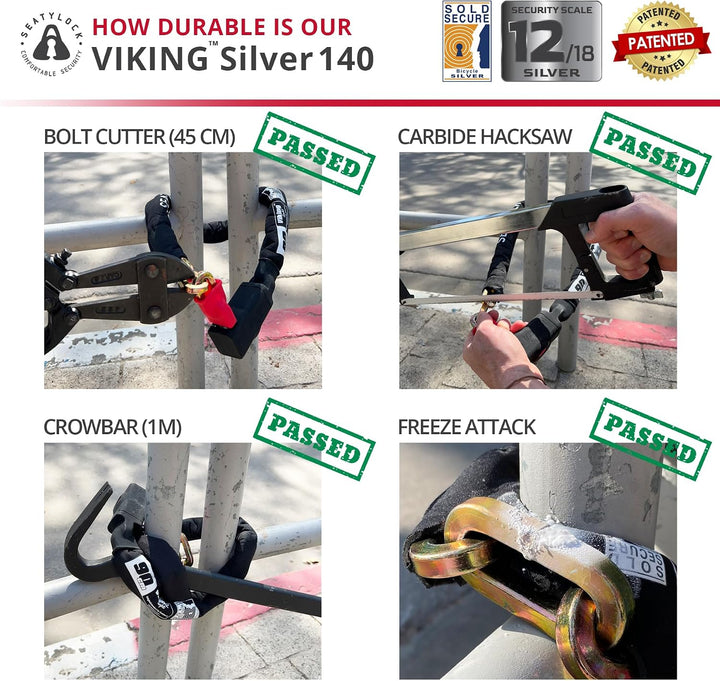 Seatylock Viking Fahrrad Kettenschloss mit Schlüssel – Patentiertes diebstahlsicheres Fahrradschloss