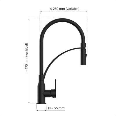 EISL NI183CARB CARNEO Küchenarmatur mit ausziehbarer Brause, Wasserhahn Küche mit Wassersparfunktion