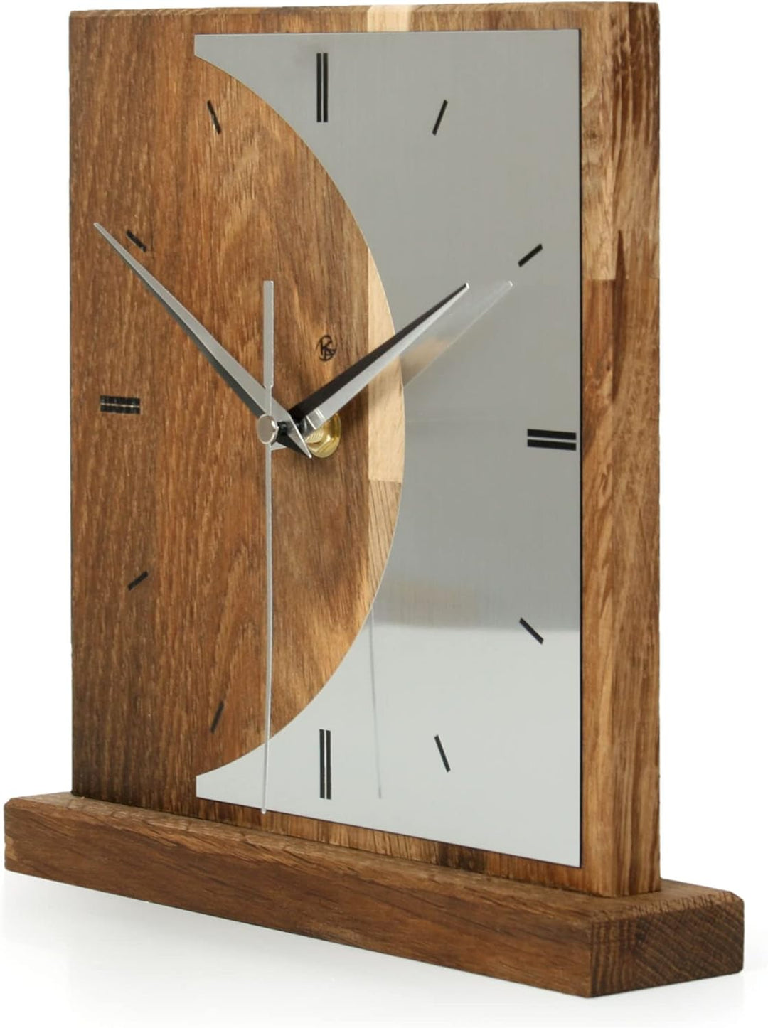 Kreative Feder Designer-STANDUHR „Silvermoon“ aus Eichenholz – analoge TISCHUHR ohne Tickgeräusche (