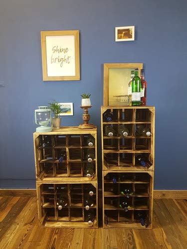 Flaschenregal Henry / Natur / geflammt Masse ca 50x40x30cm Regalkiste Flaschenablage Weinregal Apfel