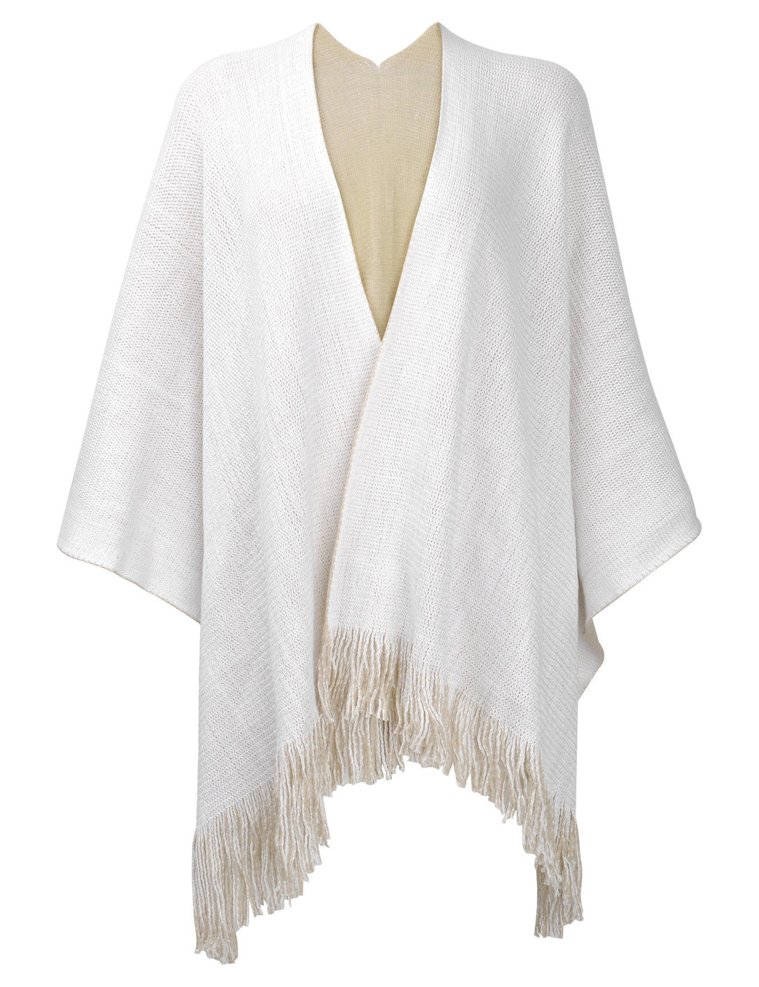 ZLYC Damen Herbst Winter Kaschmir Poncho Capes Retro Strick Cardigans mit Fransen Einheitsgrösse Wei