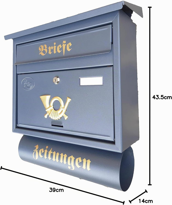 Grosser Briefkasten/Postkasten XXL mit Abnehmbarer Zeitungsrolle Flachdach Katalogeinwurf Zeitungsfa