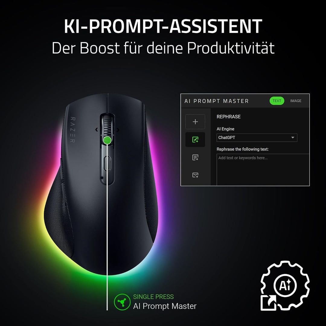 Razer Pro Click V2 - Kabellose ergonomische Maus - KI Prompt Assistenz - 30K Optical Sensor - 3,5 Mo