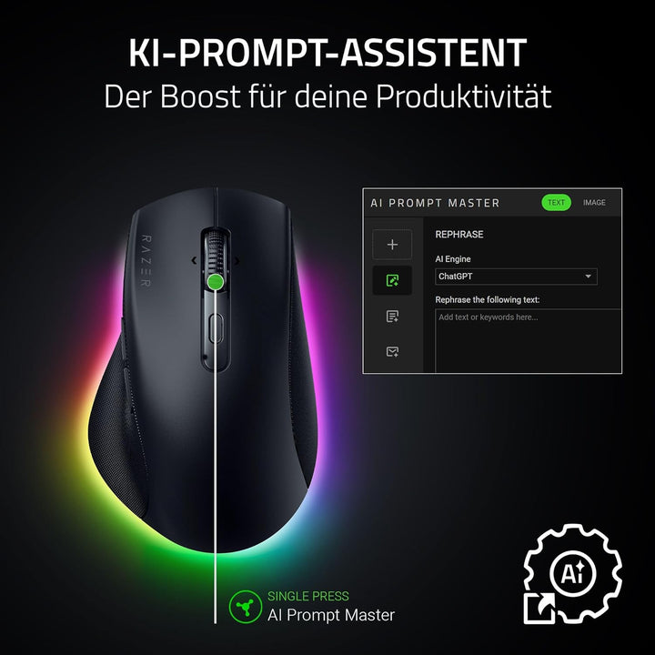 Razer Pro Click V2 - Kabellose ergonomische Maus - KI Prompt Assistenz - 30K Optical Sensor - 3,5 Mo