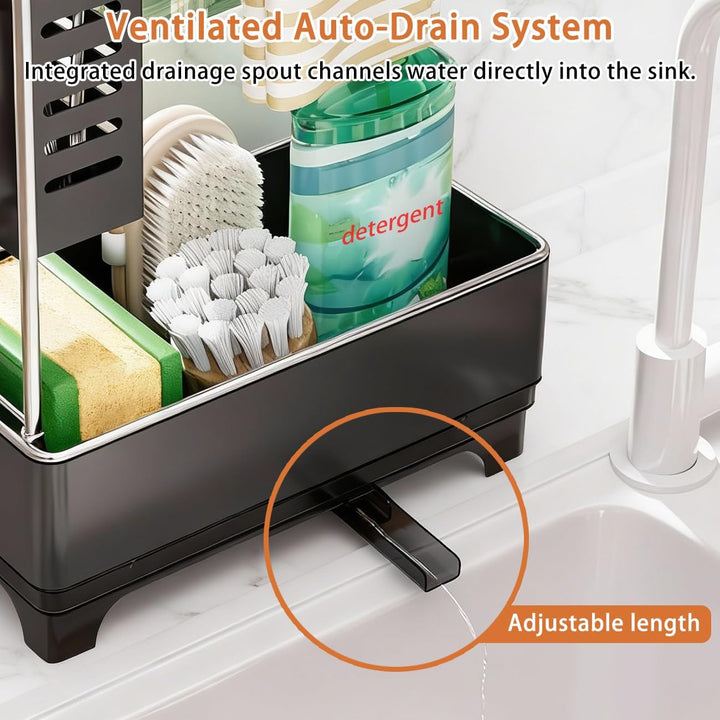Spülbecken Organizer, Schwarz Küchen Organizer Spüle mit Abflusspfanne & Lappenhalter, Spülutensilie