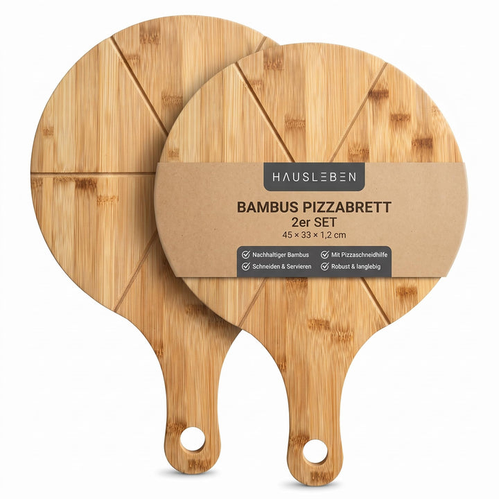 hausleben Pizzateller 33cm holz (2er-3er-4er Set) - Pizzabrett gross mit Griff, Platzteller, Pizzabr