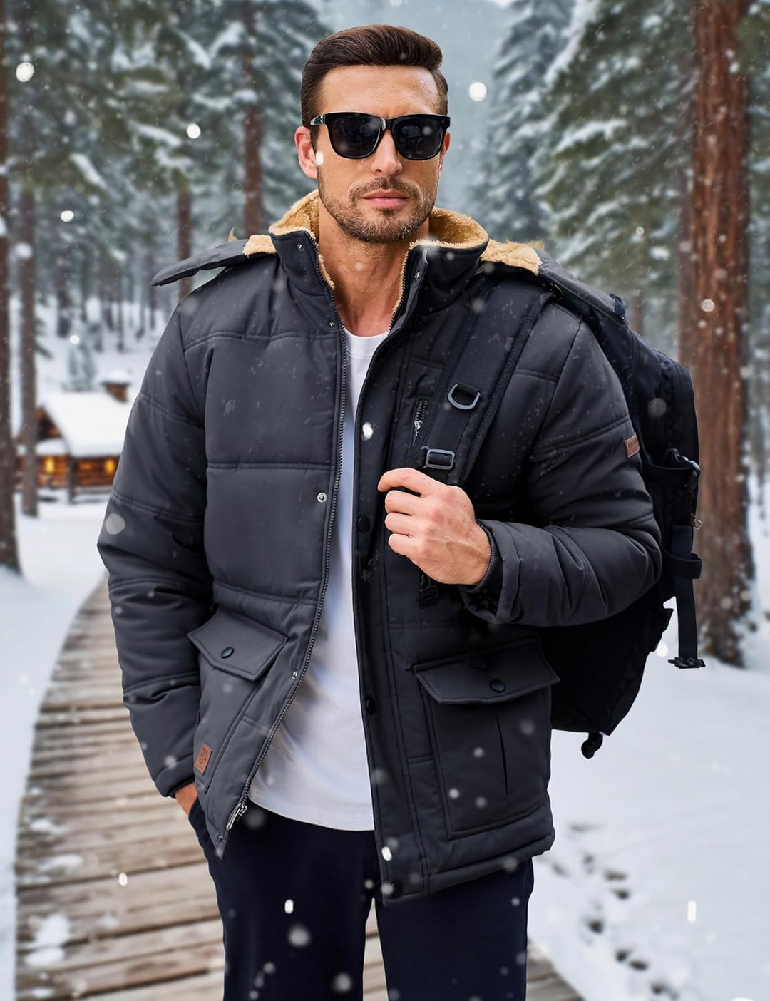 MAGCOMSEN Herren Winter Parka Jacke Winddicht Outdoor Warme Fleecejacke Freizeit Übergangsjacke Wass