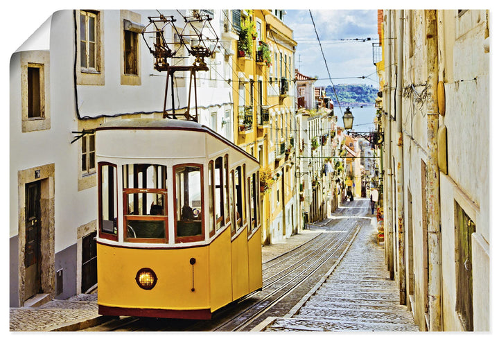 ARTland Poster Kunstdruck Wandposter Bild ohne Rahmen 90x60 cm Querformat Stadt Lissabon Strassenbah