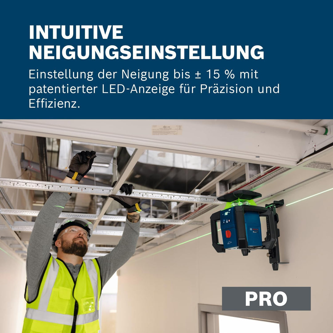 Bosch PRO 18V System Rotationslaser GRL18V-4-34CVG (grüner Laser, Neigungseinstellung ±15%, IP66-Sch
