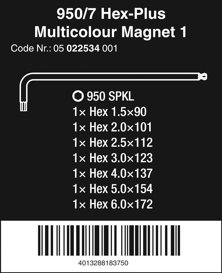 950 SPKL/7B SM Multicolour Magnet Winkelschlüsselsatz, metrisch, BlackLaser, 7-teilig, Wera 05022534