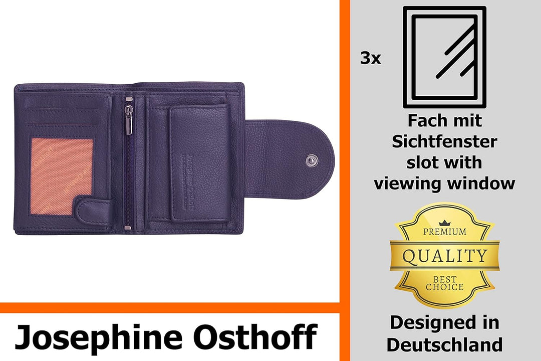 Josephine Osthoff Geldbörse Damen Wiener Schachtel, Platz für 11 Karten, Minibrieftasche mit Münzfac