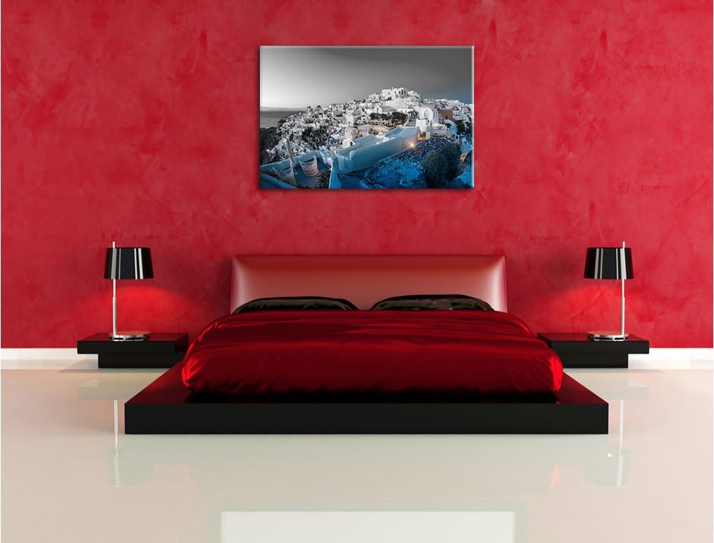 Pixxprint Oia Dorf Santorin als Leinwandbild/Grösse: 100x70 cm/Wandbild/Kunstdruck/fertig bespannt,
