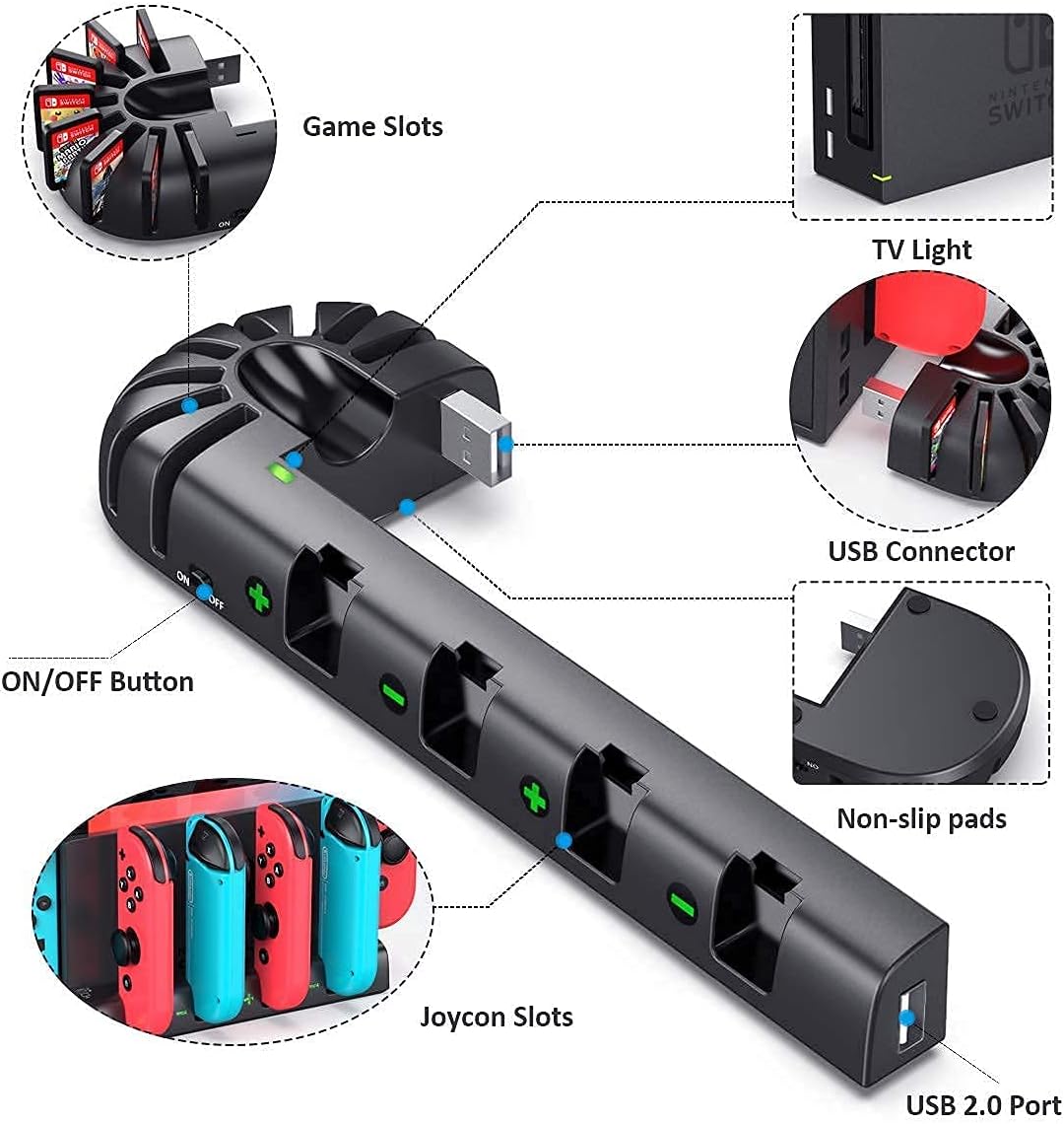 KDD Switch Controller Ladestation Kompatibel mit Nintendo Switch OLED Joy-Con, Switch Ladestation mi