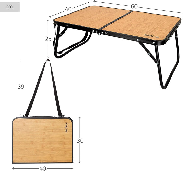 AKTIVE Klapptisch für Camping, tragbar, Holzdesign, mit Tragegriff für einfachen Transport, Kleiner