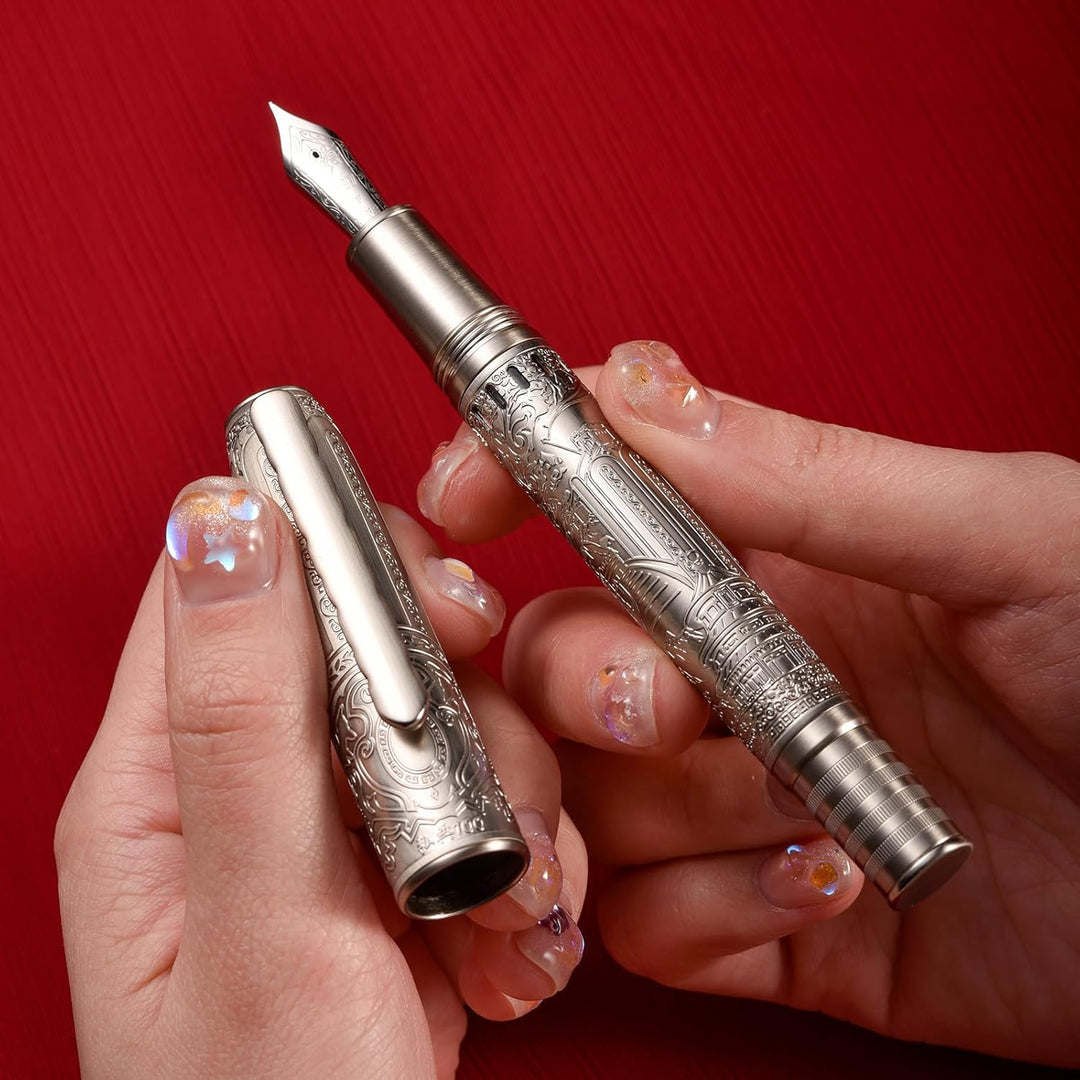 Hongdian 100 Silber Steel Kolben Füllfederhalter, Iridium Extra Feine Spitze Kalligraphie, Glatt Sch