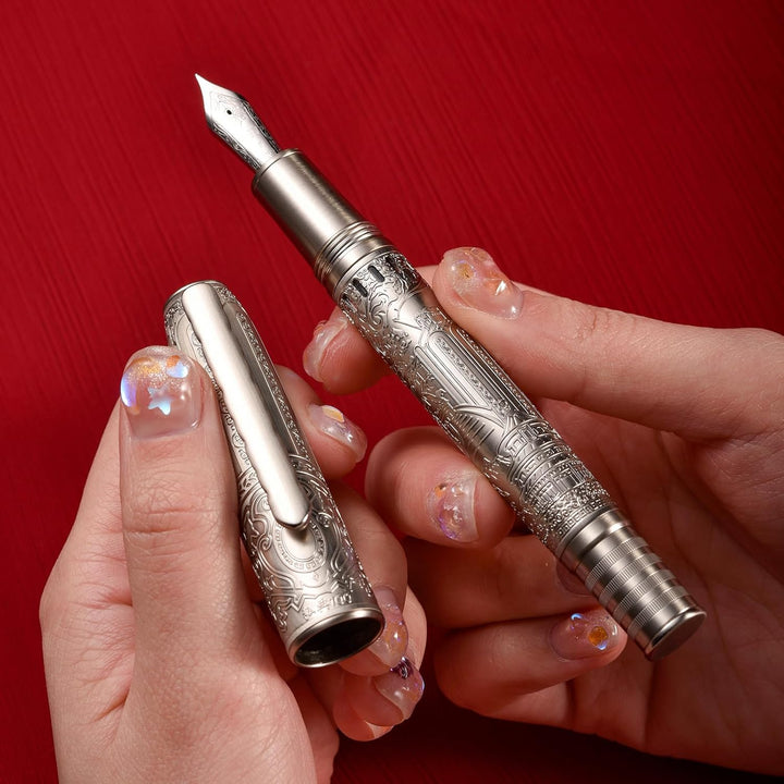 Hongdian 100 Silber Steel Kolben Füllfederhalter, Iridium Extra Feine Spitze Kalligraphie, Glatt Sch
