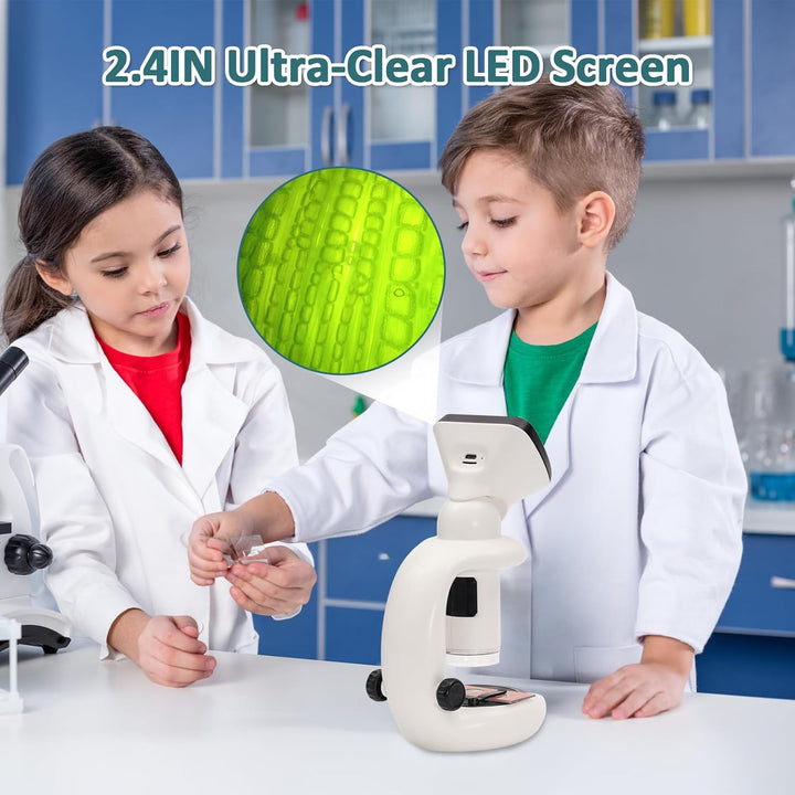 2in1 Mikroskop für Kinder,Tragbares Mikroskop für Kinder mit 2.4 Zoll LCD-Display und 1000X Grosse V
