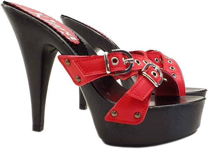Clogs in schwarz und Farrband Rot - K9531 ROSSO (42 EU, ROT) 42 EU Rot, 42 EU Rot