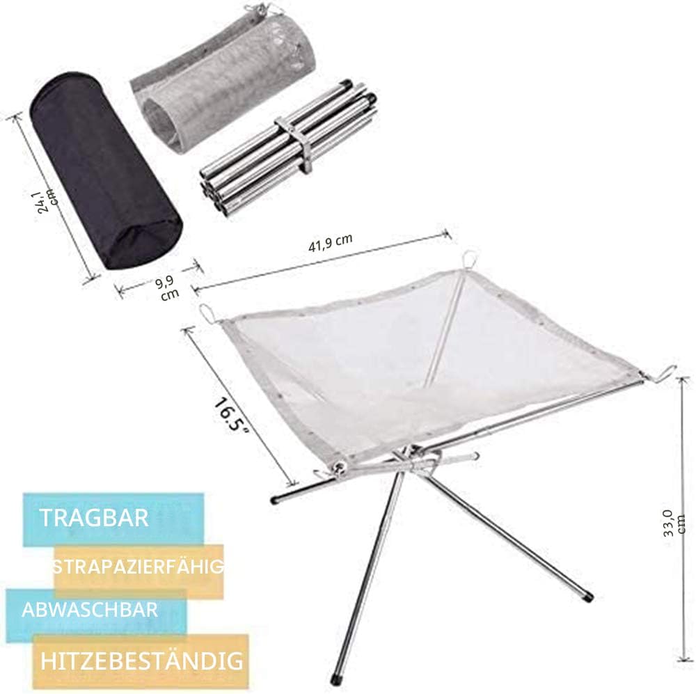 FUUHOMDY Tragbare Feuerstelle für den Aussenbereich, 41 cm, Camping-Feuerstelle, faltbar, Stahlgefle