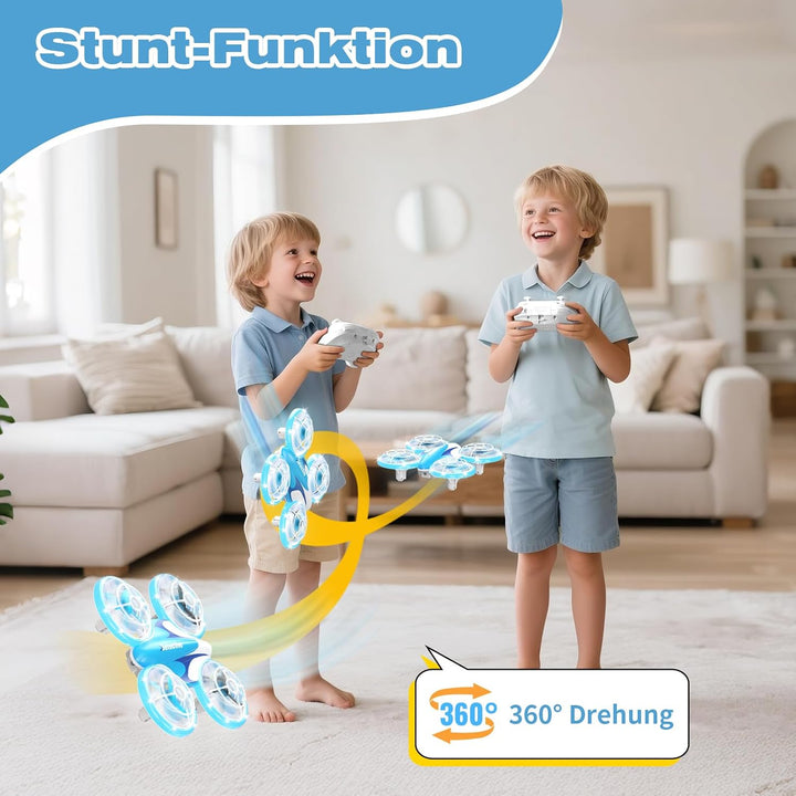 Mini Drohne für Kinder RC Drohne mit LED Geschenke für Jungen und Mädchen | 3 Akkus, 360°Flips Blau,