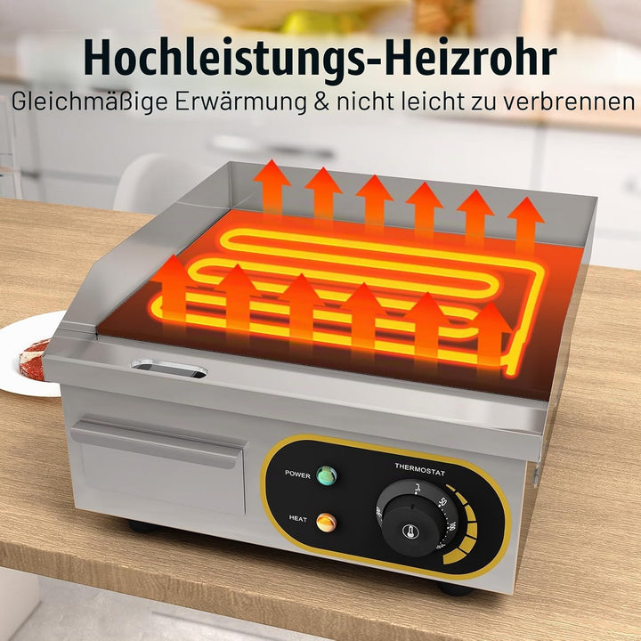 Grillplatte Elektrisch, Profi Gastro Elektrogrill Elektrische Grillplatte Tischgrill mit 36 x 30 cm