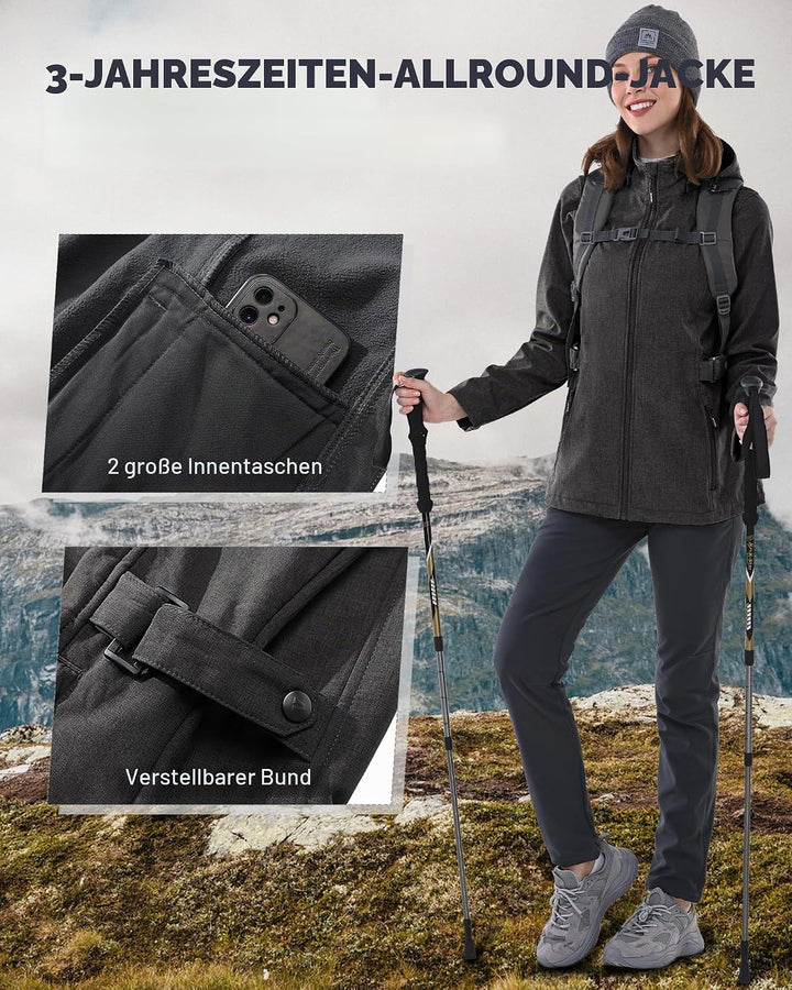 Outdoor Ventures Damen Softshelljacke Kurze Gefütterte Funktionsjacke Wasserdichte Übergangsjacke mi