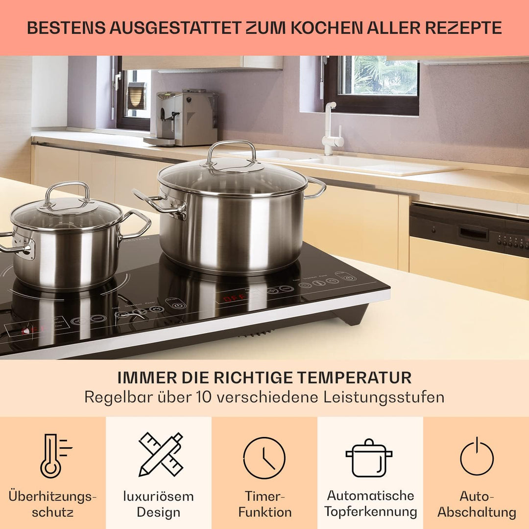 Klarstein VariCook Induktionskochfeld, Kochplatten Elektrisch, Moderne Kochplatte, für Camping, 2 Pl