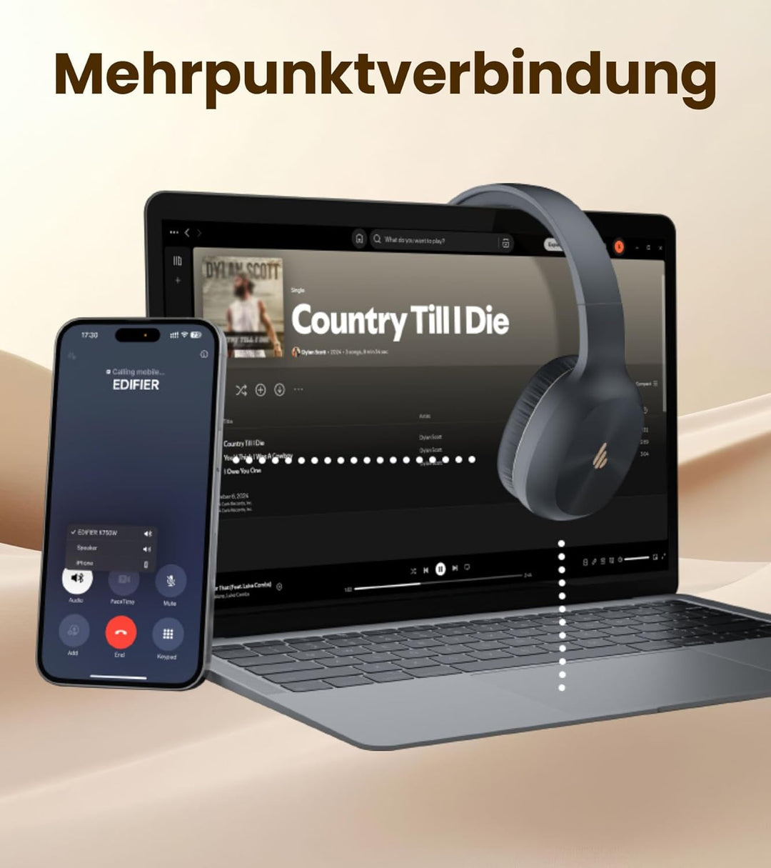 Edifier K750W Drahtloser Over-Ear-Kopfhörer mit abnehmbarem Bügelmikrofon, AI-Anrufgeräuschunterdrüc