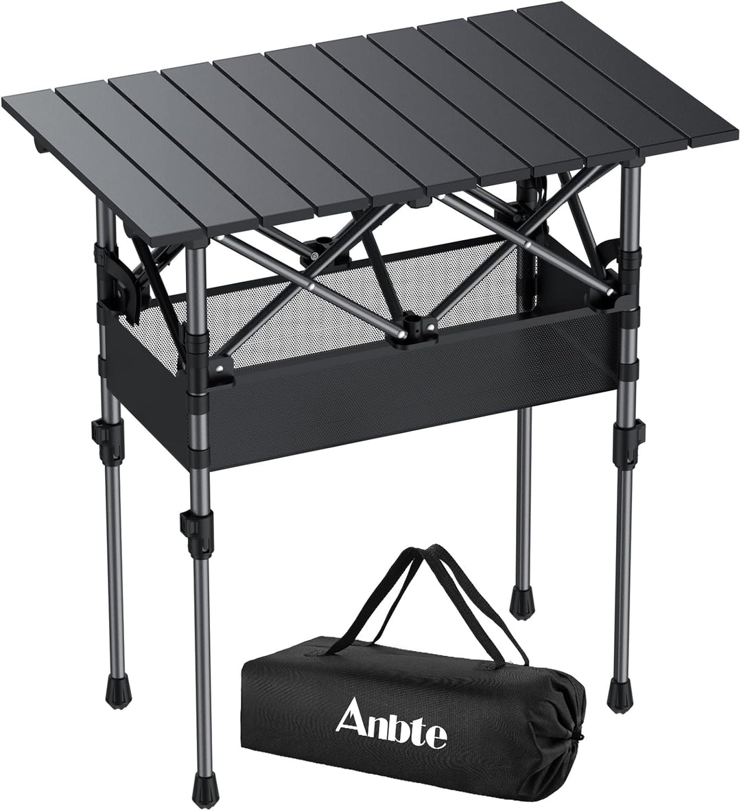 Anbte Campingtisch Aluminium 64x40cm Aufrollbare Tischplatte 2 Verstellbar Höhen 44/70cm Klapptisch
