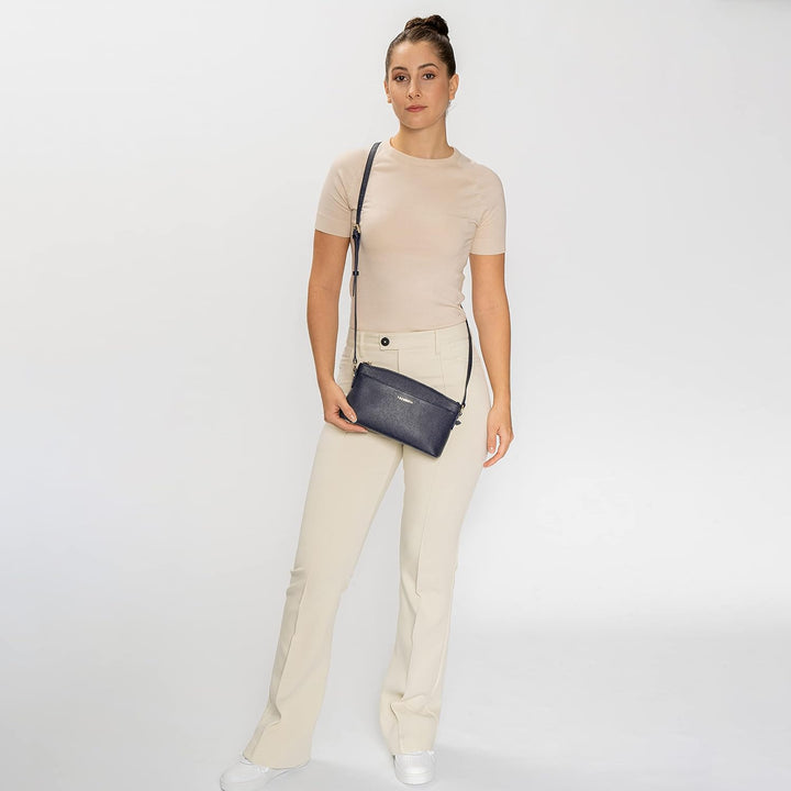 Lazarotti Bologna Leder Umhängetasche Damen | verstellbarer Schultergurt | mittelgrosse Crossbody Ba