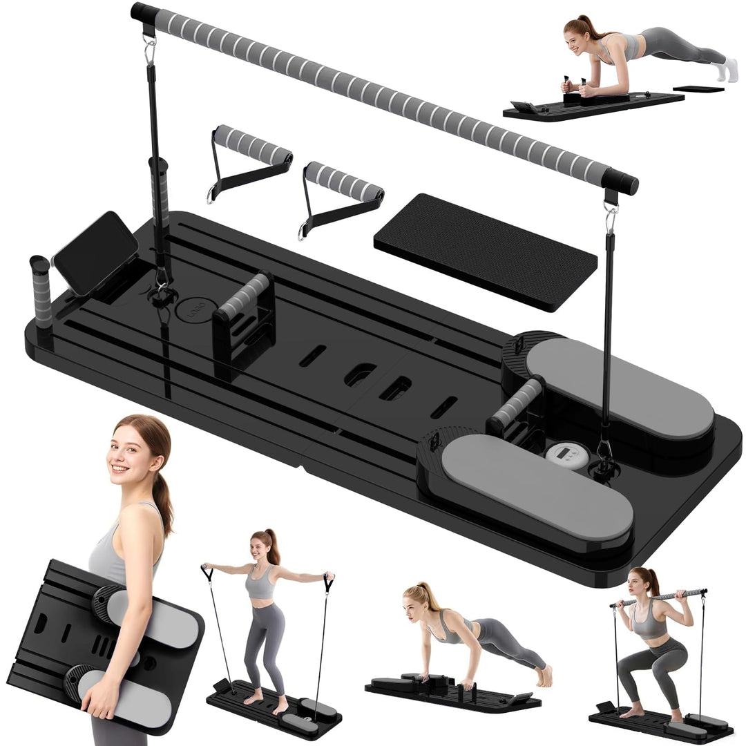 Pilates Board Upgraded, 6-in-1 Faltbares Pilates Reformer Set für Zuhause, Multifunktionales Ganzkör