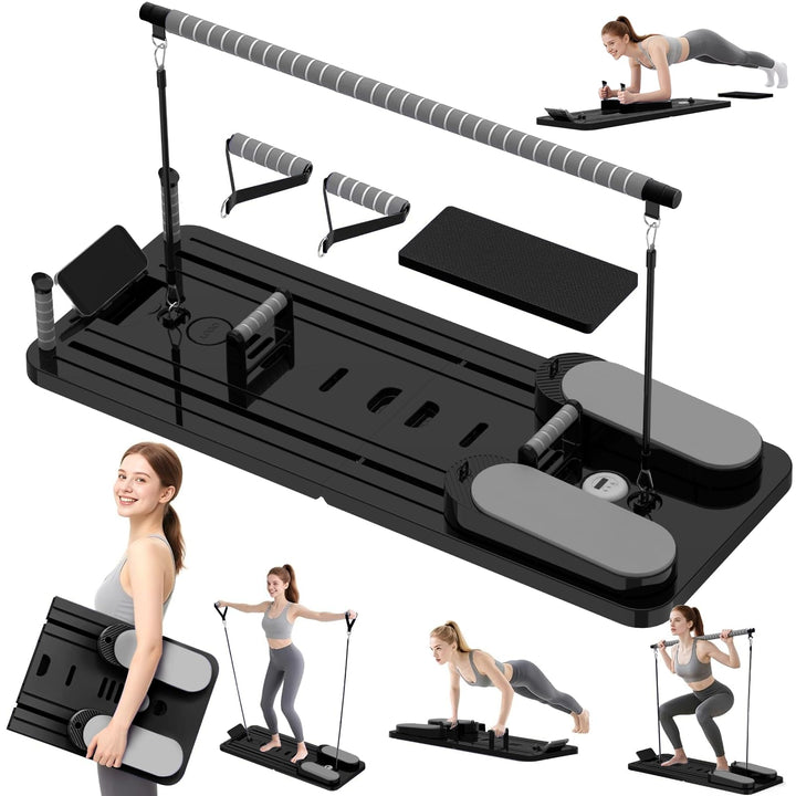 Pilates Board Upgraded, 6-in-1 Faltbares Pilates Reformer Set für Zuhause, Multifunktionales Ganzkör