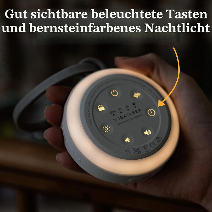 Yogasleep Hushh 2 Tragbare Soundmaschine für Baby und Kinder, Hintergrundbeleuchtete Tasten &amp; Nachtl