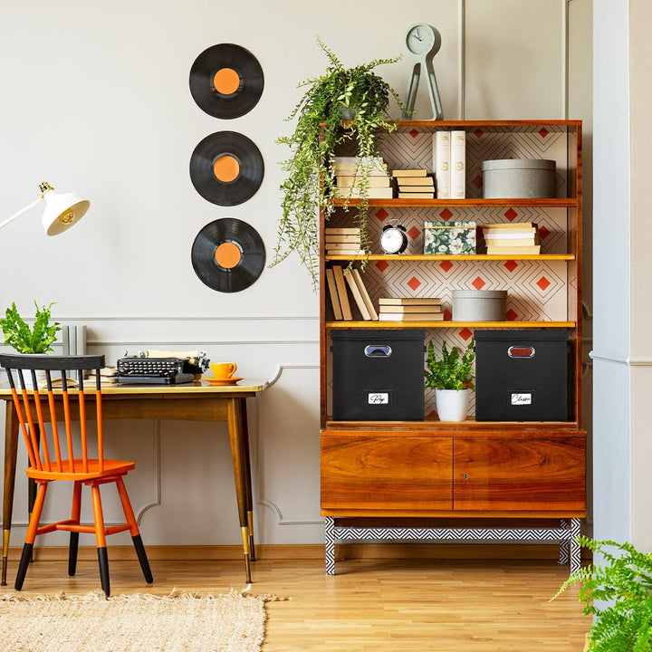Vinyl-Schallplatten-Aufbewahrungsbox für 50+ einzelne LPs (30,5 cm), stapelbare Alben, Leinenkiste m