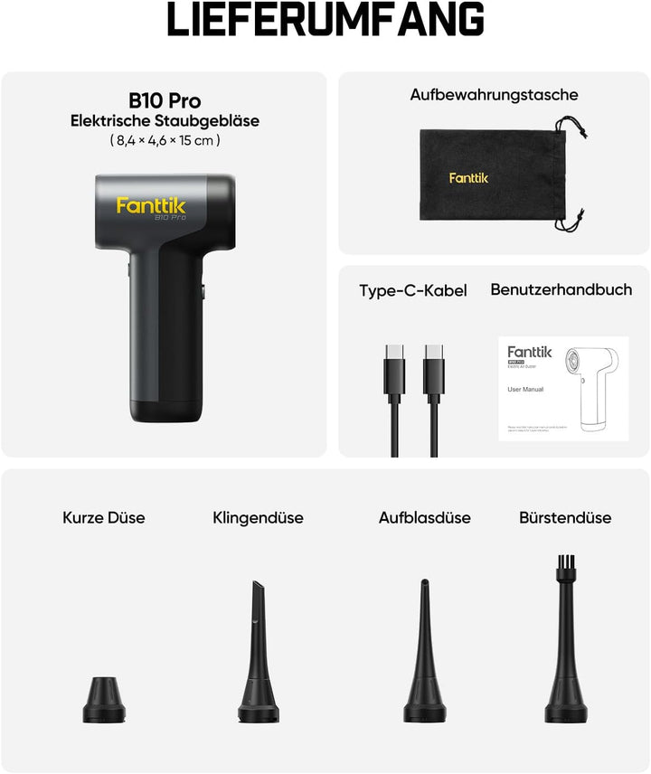 Fanttik B10 Pro Elektrische Staubgebläse, 110.000 U/min bürstenloser Motor, Luftreiniger, 3-Gang ein